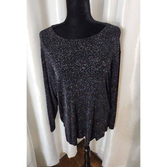 Vintage Impressions of California Black Rainbow Glitter Top Size M Holiday Glam - Picture 3 of 15